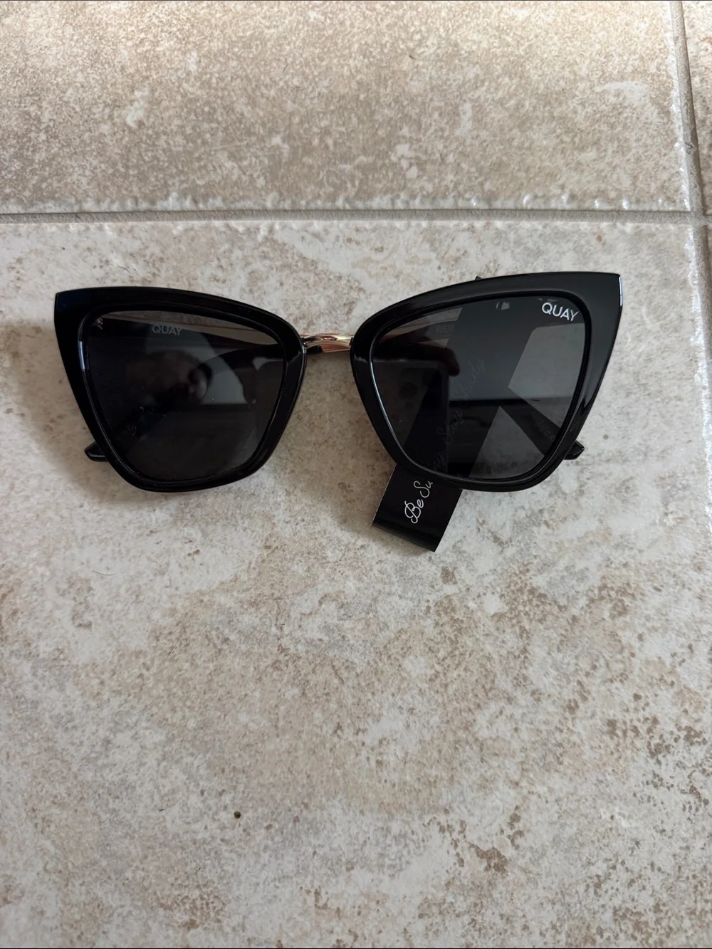 Quay Australia Black Cat-Eye Sunglasses with Gold Bridge
